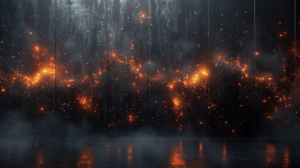 Fototapeta premium Mystical fires dance in the rain at night