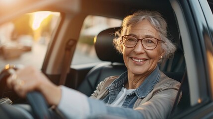 Joyful Car Ownership: Smiling Mature Woman Enjoying New Ride