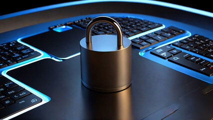 internet security and data protection, cyber security, technology background with a padlock, 8k