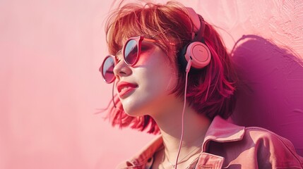 Stylish Freedom: Happy Woman Enjoying Music with Wireless Headphones