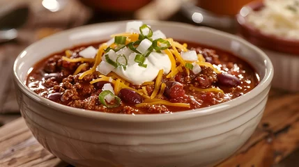 Keuken spatwand met foto A delicious bowl of chili is the perfect comfort food on a cold day. © Marina