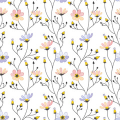 Beautiful flowers design in pastel color seamless pattern. This pattern can be used for fabric textile wallpaper gift wrap paper.