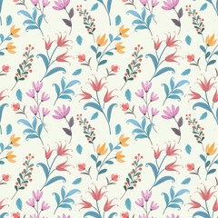Fototapeta na wymiar Beautiful flowers design in pastel color seamless pattern. This pattern can be used for fabric textile wallpaper gift wrap paper.