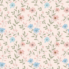 Beautiful flowers design in pastel color seamless pattern. This pattern can be used for fabric textile wallpaper gift wrap paper.