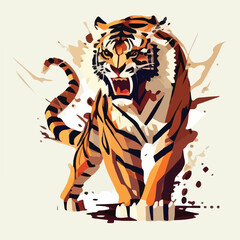 Tiger lion or tiger original art illustration. Fier