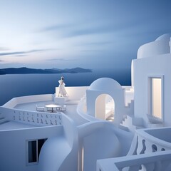 Grecian Escape. Ethereal Beauty Overlooking Aegean Twilight - obrazy, fototapety, plakaty
