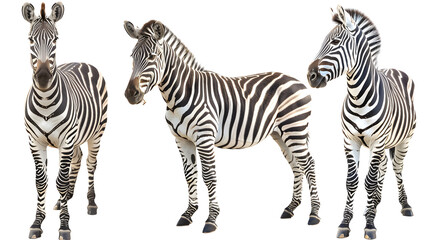 African zebra collection (portrait, standing), animal bundle isolated on a white background as...
