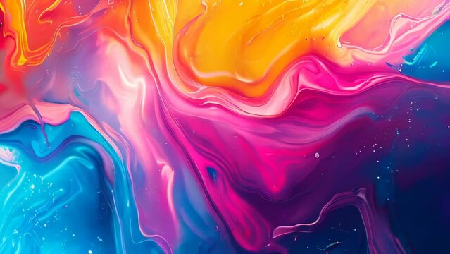 Abstract background of acrylic paint in blue, orange, pink and yellow colors