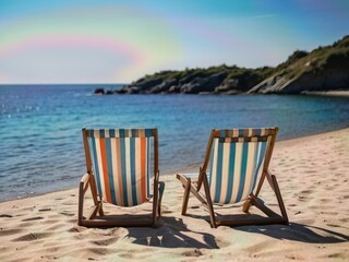 Beach chairs on tropical beach at Maldives. Vacation concept, Beautiful beach. 