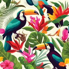 Tropical flora and fauna paradise vector seamless p