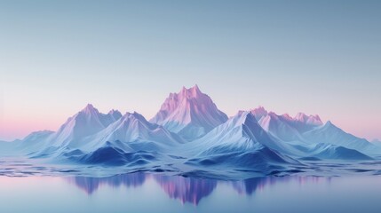 Minimal mountains, 3D Blender style, dusk palette