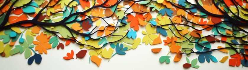 Fototapeta na wymiar Minimalist fox in woods paper cut autumn colors paper cut paper art minimal cute