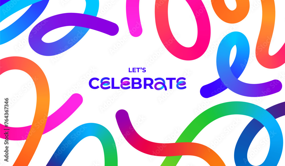 Aufkleber Vector Background with Pattern of Squiggle Color Lines. 3d Doodle Frame with Gradient Lines Isolated on White Bg. Let's Celebrate Carnival Poster