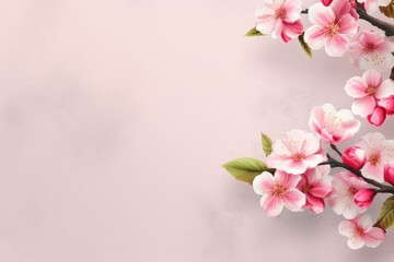 Naklejka na ściany i meble Pink cherry blossom branch on matching background a floral design masterpiece. Copy space
