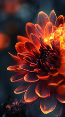Naklejka na ściany i meble Beautiful fiery flower on a dark background. Digital art. The image is impressive in its unexpectedness and can be used in design in a wide variety of areas.