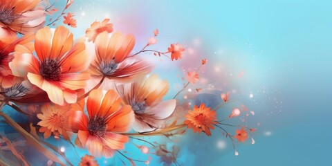 Fototapeta na wymiar Vibrant flowers against a blue sky, perfect for a creative arts event display