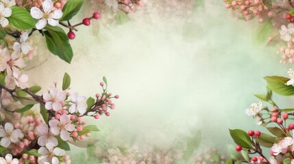 A cherry blossom tree painting with flowers and leaves on a green background