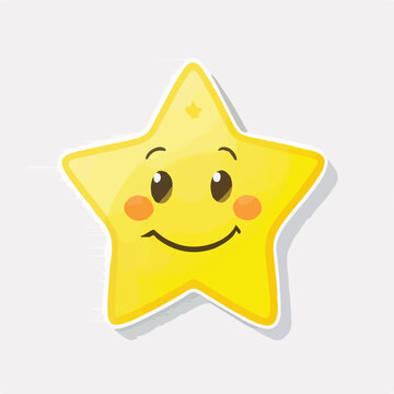 Vector cartoon yellow star with face smiling. Child