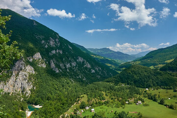 Beautiful panorama mountains of Montenegro. Mountains and forests on the slopes of the mountains....