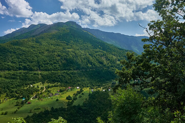 Beautiful panorama mountains of Montenegro. Mountains and forests on the slopes of the mountains.