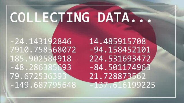 Animation of flag of japan over digital data processing