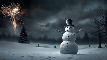 Fototapeta premium Sinister Snowman: Haunting New Year's Night