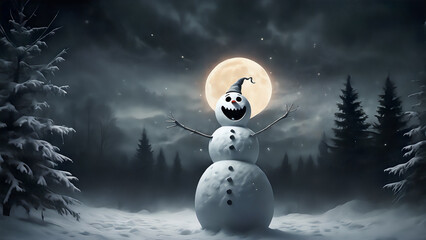 Obraz premium Sinister Snowman: Haunting New Year's Night