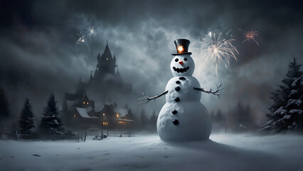 Obraz premium Sinister Snowman: Haunting New Year's Night