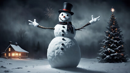Obraz premium Sinister Snowman: Haunting New Year's Night