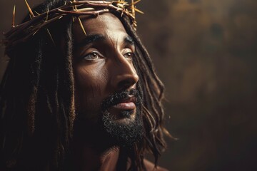 A man with dreadlocks and a crown of thorns on his head