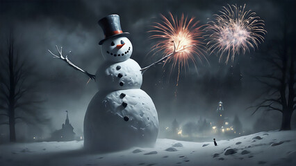 Obraz premium Sinister Snowman: Haunting New Year's Night