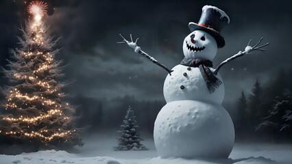 Obraz premium Sinister Snowman: Haunting New Year's Night