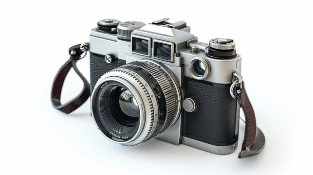 A vintage Soviet-era photo camera isolated on a white background.