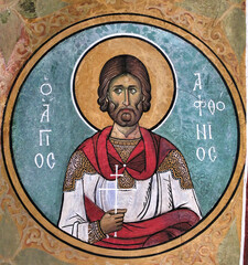 The frescoes of the Orthodox - Byzantine - La Panagia tou Araka, or Arakos church located in...