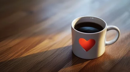 Küchenrückwand glas motiv A coffee cup with a heart on it on a wooden table © JanNiklas