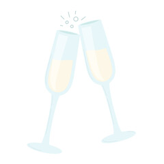 Champagne glasses clinking vector illustration.