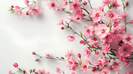 Fototapeta premium top view of a desktop, a cup of coffee and peony flowers on a white background