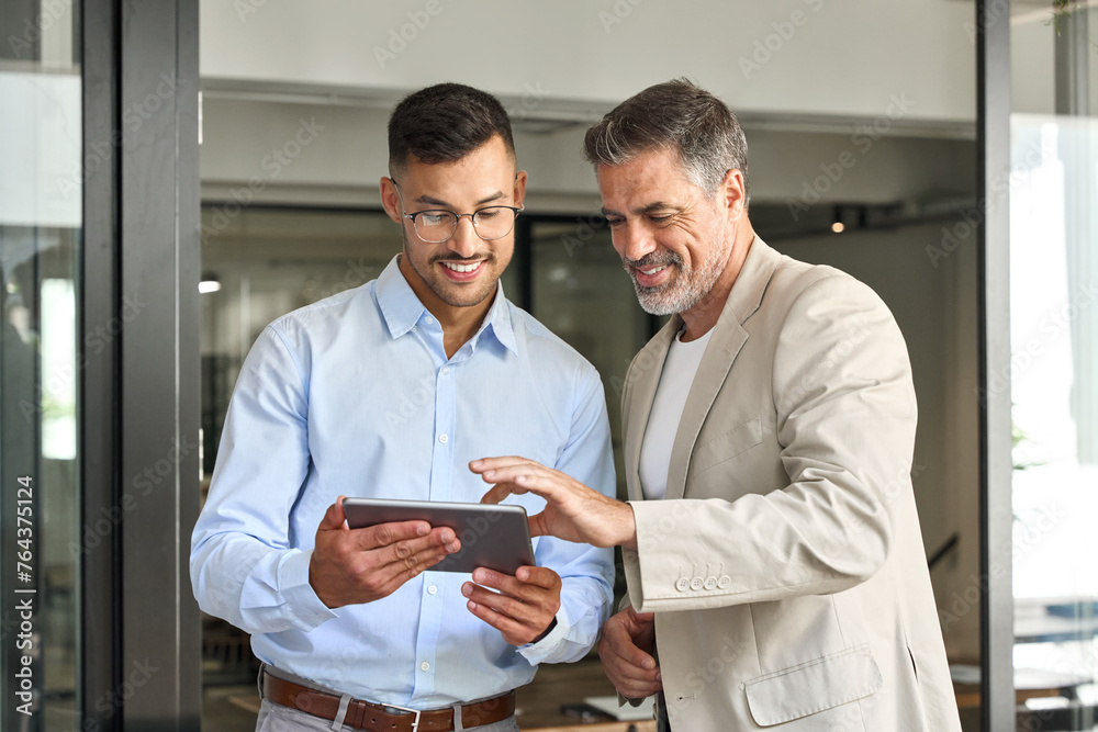 Fototapete business team of two happy successful professional business men executive working together standing 
