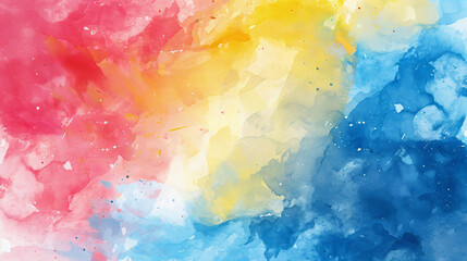 Fototapeta premium Abstract colorful watercolor background with soft blurred brushstrokes and splashes of vibrant red, yellow, blue colors. Watercolor illustration in the style of soft pastel color. 
