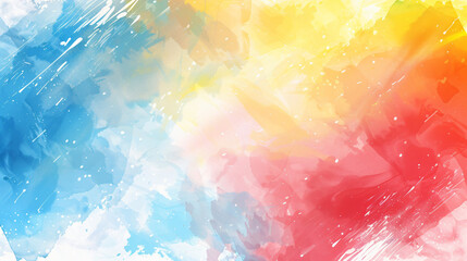 Abstract colorful watercolor background with soft blurred brushstrokes and splashes of vibrant red, yellow, blue colors. Watercolor illustration in the style of soft pastel color.  - obrazy, fototapety, plakaty