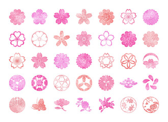 桜の家紋ピンクの水彩風セット