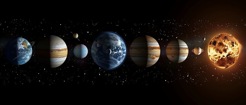 illustration of the solar system with all planets and sun AI Image Generative