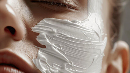 Cosmetic Pampering: Woman Nourishing Skin with Cream Mask for Health and Beauty