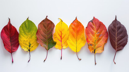 Tree leaves of different colors on a white background