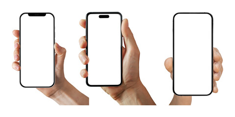 Mockup smart phone in hand- Clipping Path , New generation and screen Transparent isolated for...
