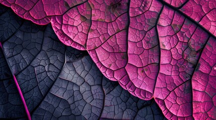 Obraz premium Close-up of an autumn leaf's intricate texture, showcasing vibrant hues. Ai Generated