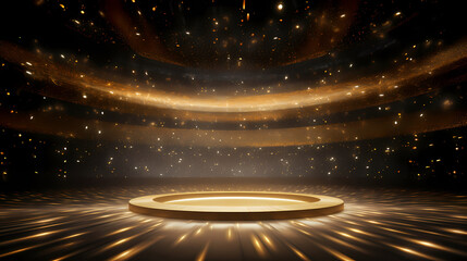 Golden particle background in stage shape - obrazy, fototapety, plakaty