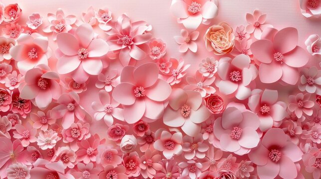 Pink flowers are showcased on a background of pink paper.