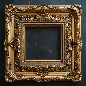 a gold picture frame on a black background