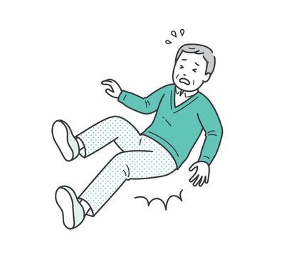 転倒して尻もちをつく高齢男性のイラスト